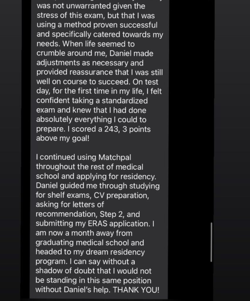 usmle testimonial tutoring medical school residency advising